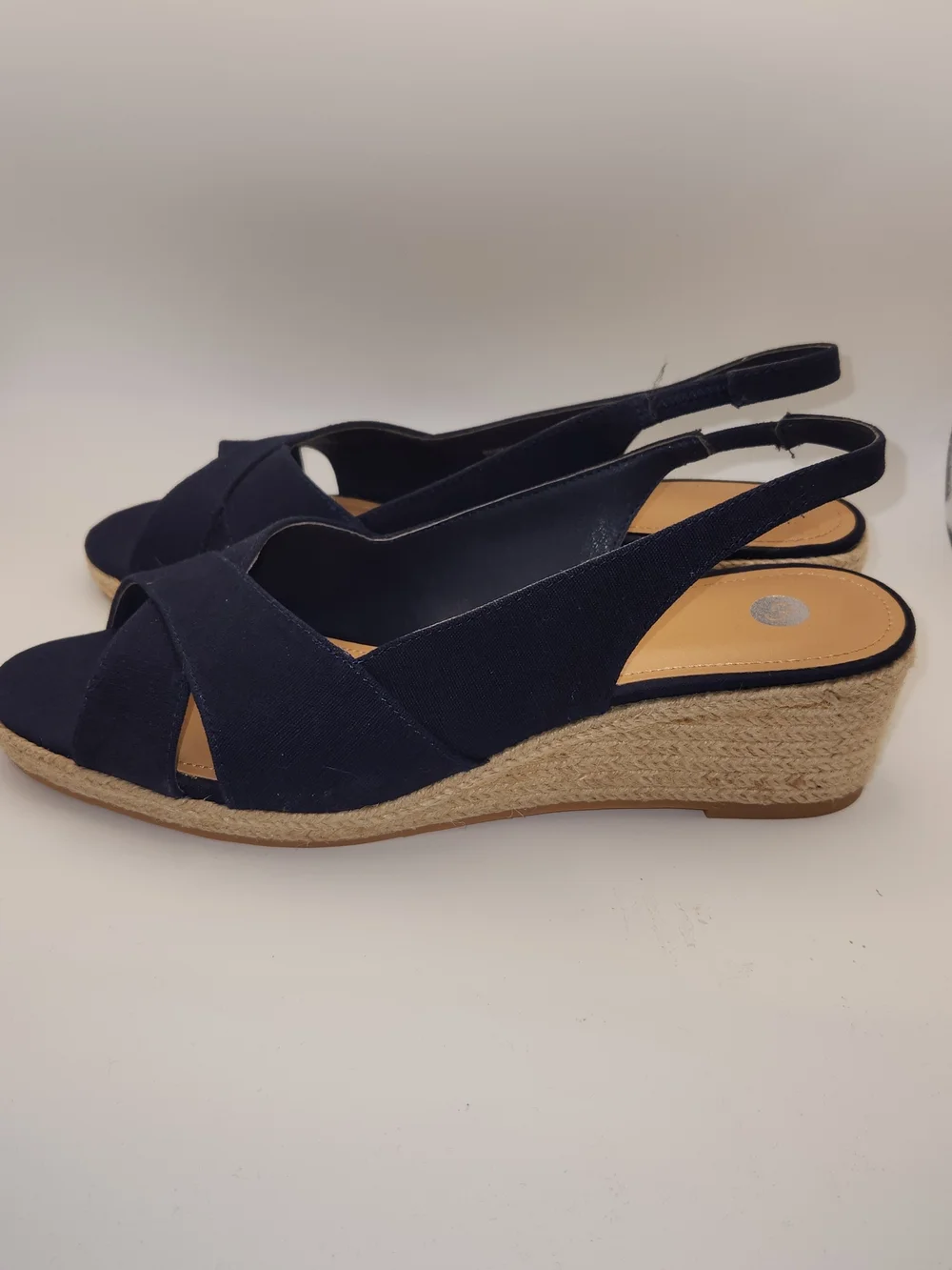 Dress Barn Navy Cross-Front Slingback Espadrille Wedges